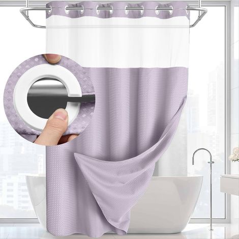 Rideau de salle de bain sans installation – 180×190 cm – tissu double couche respirant – motif géométrique nid d’abeille (Violet) (1/5)