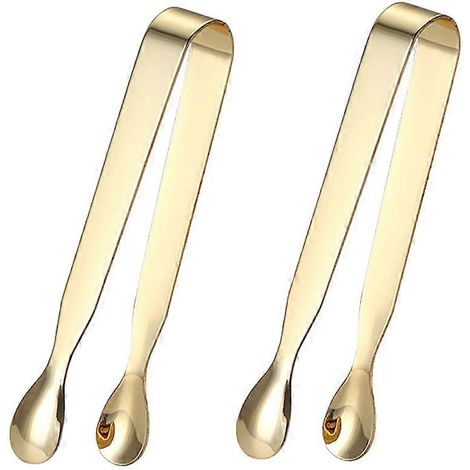 Lot de 2 pinces à sucre/glaçons/sachets de thé en acier inoxydable (dorées) (1/5)