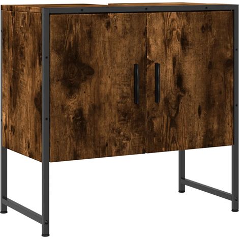 Armoire lavabo salle de bain compact design moderne rangement 60 x 33 x 60 cm en bois chêne fumé