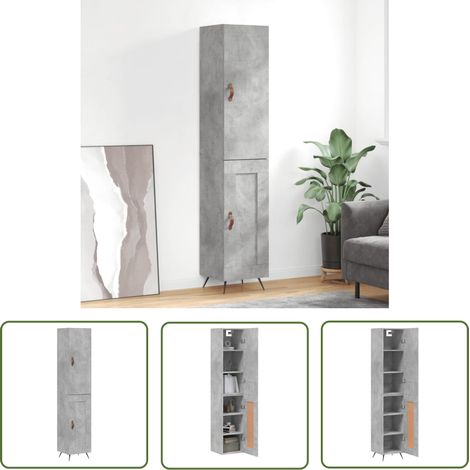 The Living Store Buffet haut Gris béton 34,5x34x180 cm Bois d'ingénierie - Buffet Design Moderne - Meuble Rangement Gris - Armoire Cuisine - Buffet Haute Capacité - Buffet Salon (1/5)