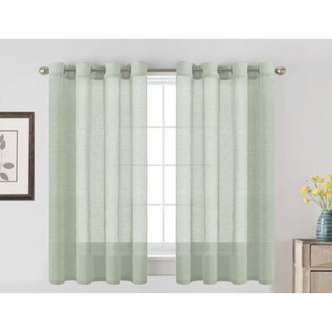 Rideaux semi-transparents en lin pour plus d'intimité et filtrer la lumière, chambre/salon, lot de 2 (132 x 160 cm, vert gazon)