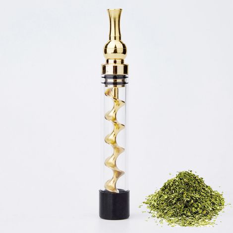 Tube à tabac en verre miniature spiralé à embout plat avec goupillon de nettoyage - Kit d'accessoires pour fumeurs - 86 mm x 17 mm (1/5)
