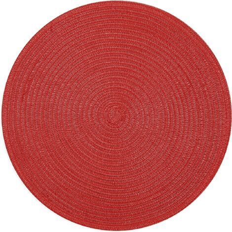 Set of 4 Round Braided Placemats, Washable, 38cm, for Home, Weddings (Red, 2) (1/4)