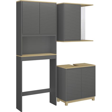 Meubles bain Livia, anthracite/chêne, 3 parties, Vicco (1/5)
