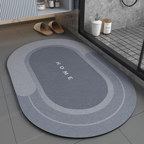 Tapis de salle de bain ovale bleu 60x40cm antidérapant absorbant, séchage rapide paillasson cuisine (1/4)