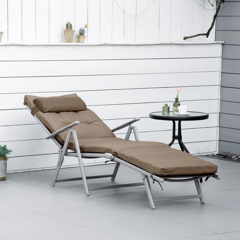 Tumbona Plegable de Jardín con Respaldo Ajustable en 7 Posiciones Cojín Cuerpo Entero y Cabeza 137x63,5x100,5 cm Marrón