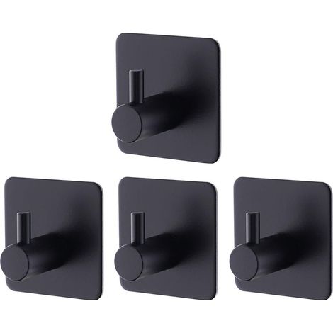 4 Pièces Crochet Adhesif Mural Noir, Crochets Adhésifs Muraux Salle de Bains Cuisine, Inox Patère Murale Adhesive Autocollant sans Percer (1/5)