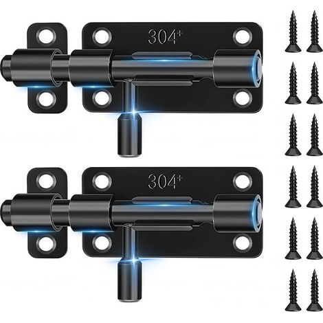 Verrou Porte Acier Inoxydable Verrou Coulissant Cadenassable Noir 10 cm Antirouille Cadenas Porte Fenêtre Portail Abri Vis (1/5)