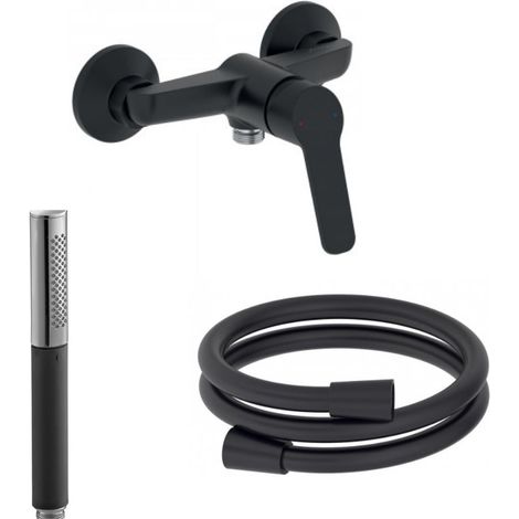 JACOB DELAFON Mitigeur douche Aimé black avec douchette stick Shift Ellipse noir et chrome et flexible lisse anti-torsion 1600 mm noir Inimitable (1/5)