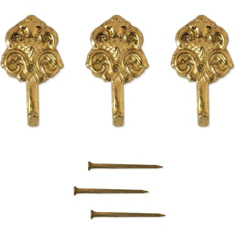 Lupia - Kit 3 Ganci STEMMA ORO per Quadri, Specchiere e Cornici, Metallo Dorato, Finitura Artistica, Adatti a tutti gli ambienti, Include Chiodini per il Fisaggio, Dimensioni 3,3x1,8 cm (1/3)
