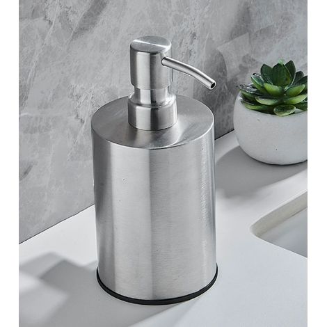 Distributeur de savon noir, 400 ml, en acier inoxydable, pour cuisine et salle de bain(Argent brossé) (1/5)
