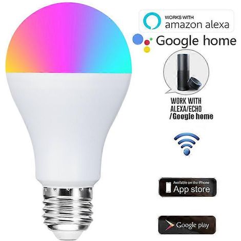 Ampoule connectée WiFi RGBCW à changement de couleur A21 E27, contrôle via l'application Smart Life, 9 W, 1000 lm, 70 mm, aucun hub requis, compatible avec Home Assistant. (1/5)