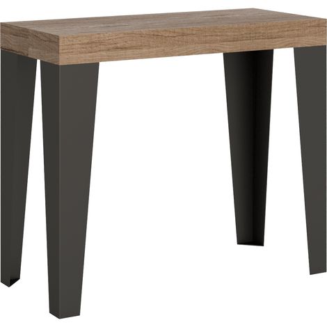 Console extensible bois clair et pieds métal anthracite 8 personnes 40 à 196 cm Flavio (1/4)