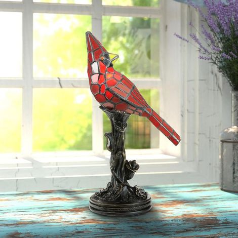 Créativité Lampe de Table à la Main Style Tiffany Lampe de Bureau Lampe de Chevet avec vitrail pour Lampe de Chevet veilleuse éclairage intérieur Needed,15 cm,Rouge (1/5)