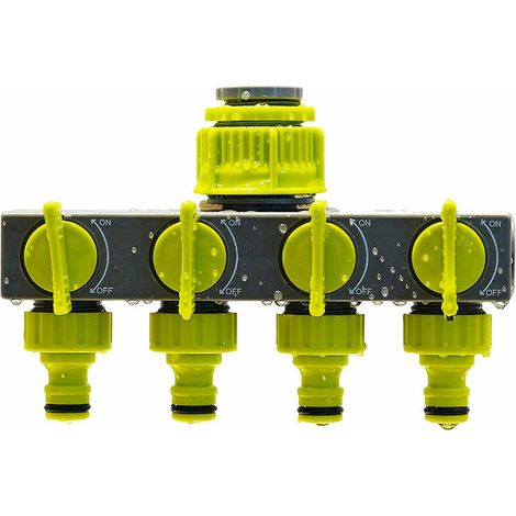 Distributeur 4 Voies réglable, Tuyau d'arrosage pour Tuyau de Robinet d'irrigation de Jardin Inverseur 4 Voies 1/2" ou 3/4", débit d'eau réglable et verrouillable, (1/5)
