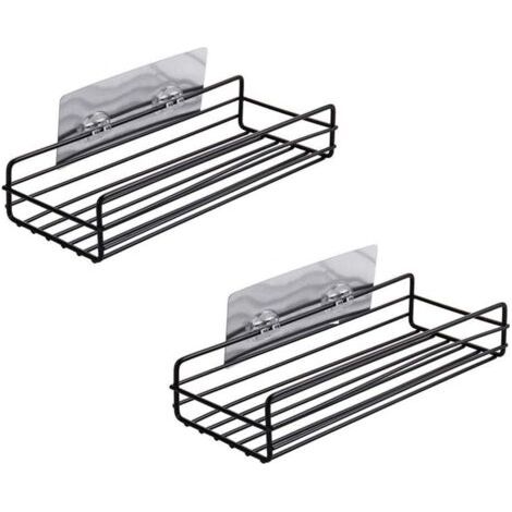 Étagère de Salle de Bain Adhésive Montée au Mur, Sans Perçage, Solides Supports de Cuisine pour Caddies de Douche, Organisateurs de Rangement pour Douche (Paquet de 2, Noir)-Fei Yu (1/5)