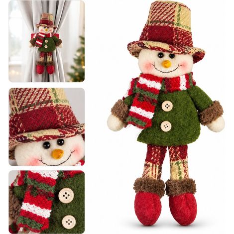 1 Pièce Attache-Rideau Noël Bonhomme de Neige en Tissu, 30×25 cm, Décoration Fenêtre (1/5)