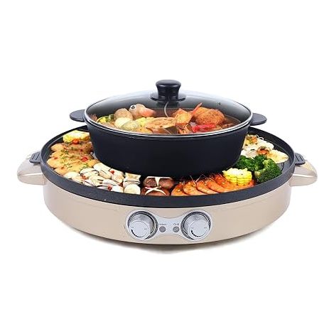 Barbecue coréen Hot Pot Electrique Appareil Fondue Chinoise et Barbecue Coréen électrique de Table 220V 2200W 2 en 1 Chauffage Haute Efficacité Contrôle de Température pour d'un Barbecue (Noir) (1/5)