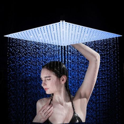 Zamery – Pommeau de douche LED 20 cm – Changement de couleur selon température – Économie d'eau 30% – Acier inoxydable et ABS – Installation rapide