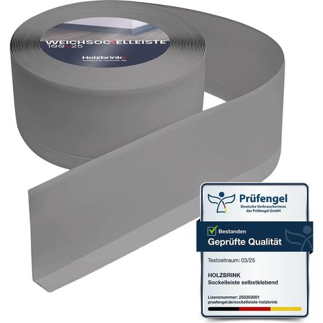 HOLZBRINK Weichsockelleiste Grau Knickleiste ohne Klebestreifen, Material: PVC, 100x25mm, 15 Meter