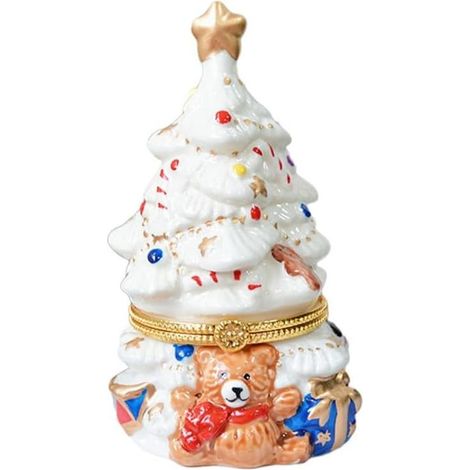 Bougeoir en céramique pour sapin de Noël, boîte à bijoux ours peinte à la main, organiseur à bijoux à charnière, décorations de Noël pour la maison et cadeaux,Blanc (1/5)
