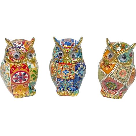 Figuras de búho mini de resina mosaico multicolor 6 cm (1/2)