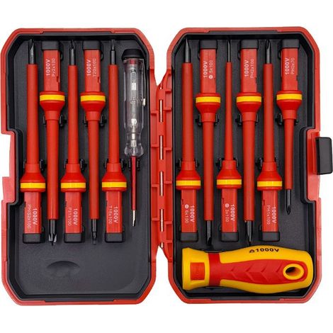 Jeu de tournevis isolés pour électricien – Ensemble de 13 pièces avec embouts magnétiques interchangeables –
