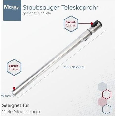 Tubo telescopico adatto a tutti gli aspirapolvere Miele (ad es. S2, S4, S5, S6, S8, C1, C2, C3) realizzato in acciaio inox, con funzione a scatto. (1/5)
