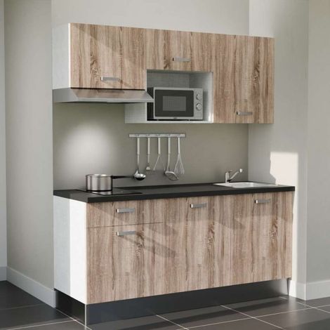 Kitchenette K30L-PT - 180 cm - plan stratifié, évier inox, électroménager inclus (1/5)