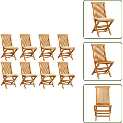 Gartenstühle mit Creme Kissen 8 Stk. Massivholz Teak - Teakholzmöbel - Gartenstühle - Esszimmerstühle - Outdoormöbel - Klappstühle (1/5)