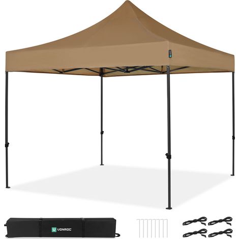 VONROC Tente de réception VONROC 3x3m - Premium, pliable, imperméable, UV50+, beige (1/5)