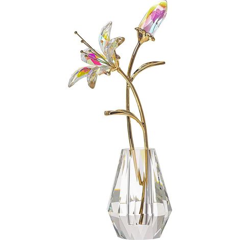 Fleurs de lys tigré artificielles en Cristal avec Vase, Figurines de Collection en Cristal avec revêtement AB pour décoration de Maison et Mariage (1/5)