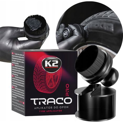 K2 Traco Pro Applicatore per lucidatura pneumatici, colore nero, con manico a setole spesse