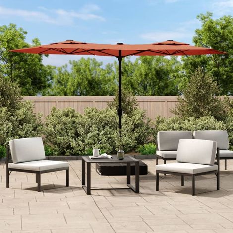 Doppel-Sonnenschirm mit LED-Leuchten Terrakottarot 316x145 cm
