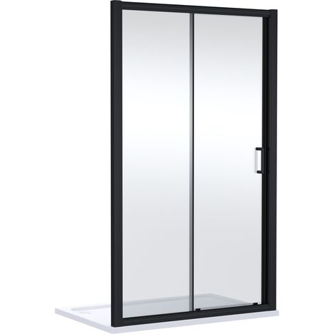 Ellenhall Contemporary 8mm Glass Sliding Reversible Sliding Shower Door, 1700mm, Matt Black