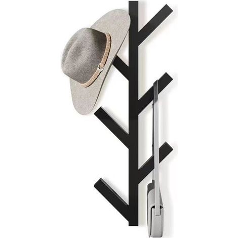 Perchero de pared metálico – Juego de ganchos verticales – 41 cm – Con 6 ganchos – Para colgar abrigos, sombreros, bufandas y bolsos – Negro (1/5)