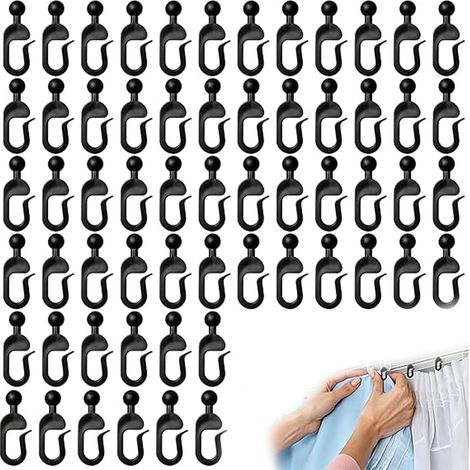 Lot de 60 Crochets de Rideau pour Pergola, Crochets Plastique Noirs 4 x 1,8 cm, Attaches de Rechange pour Moustiquaire, Rideaux d’Extérieur, Tonnelle, Auvent, Gazebo, Installation Facile (1/3)