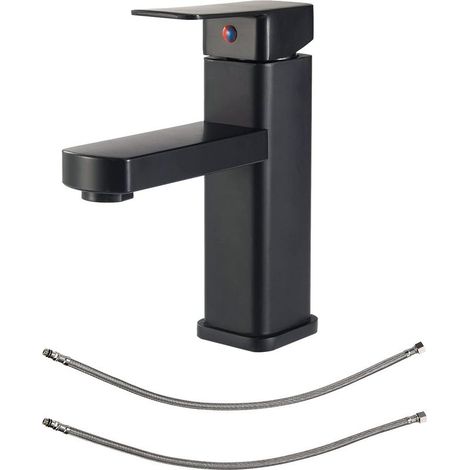 Robinet de lavabo noir mat, robinet de lavabo de salle de bain à poignée unique, robinet mitigeur de lavabo, robinet de salle de bain à poignée unique, robinet mitigeur à bobine à faible bruit (1/5)