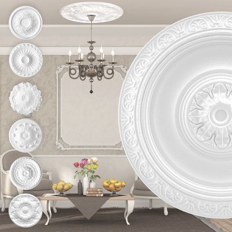 Marbet Design Stuckrosette aus EPS Styropor, weiß - Deckenrosette Stuck Wanddeko Wohnzimmer: R-20 - Ø 40cm