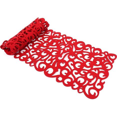 Filz Tischläufer mit Blumenmuster, 102 cm, Rot