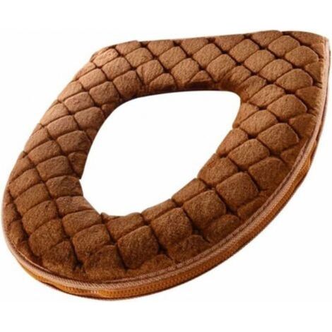 Brown Toilet Seat Cover, Soft Toilet Seat Cushion, Toilet Warmer, Washable, Universal, Toilet Seat Cover Pads with Zipper (1/4)
