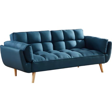 Divano letto 3 posti clic-clac in Tessuto Blu - LOELINE (1/5)