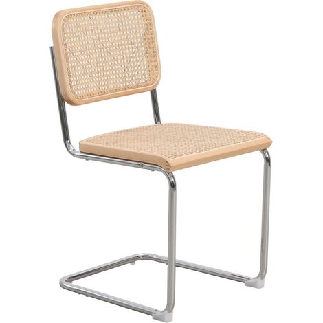 Retro-Stuhl mit Metallbeinen und natürlichem Rohrgeflecht