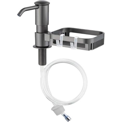Distributeur de savon intégré pour évier de cuisine et avec support de rangement, avec kit de tube d'extension noir distributeur de savon de cuisine, design anti-fuite, pas de recharge supérieure (1/5)