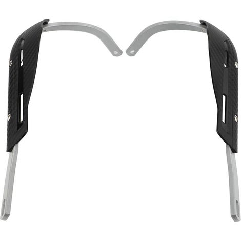 Protectores de manos universales para motocicleta en aleación de aluminio negro con empuñadura plateada y tornillo de bloqueo ajustable. (1/2)