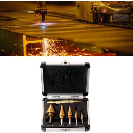 5-teiliges HSS-Titan-Stufenbohrer-Set, Dreikantschaft, Elektrowerkzeugzubehör mit Körner (1/5)