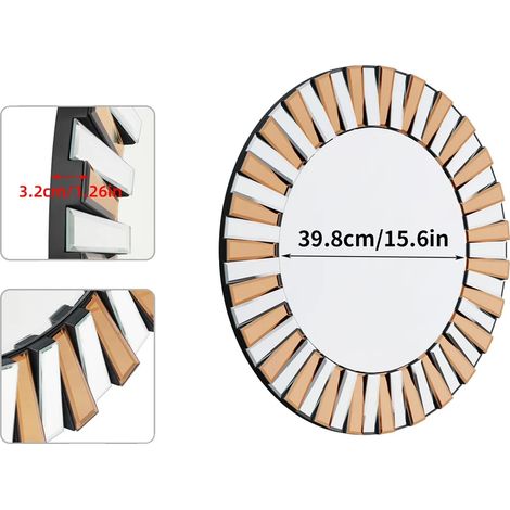 Espejo de pared con diseño en forma de sol, construcción duradera, 60 cm (24 pulgadas). (1/2)