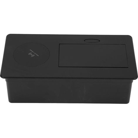 Prise encastrée bureau acier inoxydable noire avec chargeur sans fil 5V 2A 10W 16A 2 broches livrée avec boîté et vis (1/5)