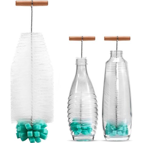Goupillon Bouteille – 32 cm Longue Brosse Biberon avec Éponge et Poils, sans BPA, Manche Ergonomique Ecouvillon pour Bouteilles Verre et Plastique (Blanc) (1/5)