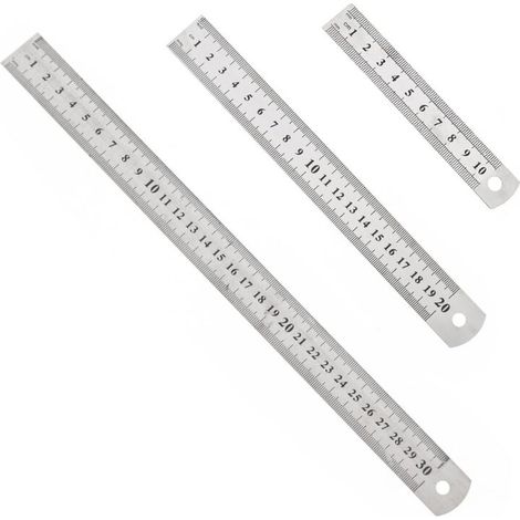 3 Pcs Acier inoxydable Règle précision Métal Droite Règle en Kit 15 cm(6''), 20cm(8''),30cm(12'') Argent Réglet en Inox-DOU